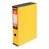 5 Star Office Box File 75mm Spine Lock Spring Foolscap Yellow [Pack 5]