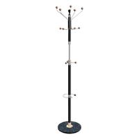 5 Star Facilities Coat Stand with Umbrella Holder 5 Pegs 5 Hooks Base 380mm Height 1820mm Black/Chrome