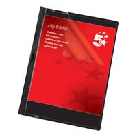5 Star Office Clip Folder 3mm Spine for 30 Sheets A4 Black [Pack 25]