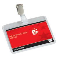 5 Star Office Name Badges Self Laminating Landscape with Plastic Clip 54x90mm [Pack 25]