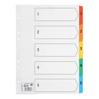 5 Star Office Index 1-5 Multipunched Mylar-reinforced Multicolour-Tabs 150gsm A4 White