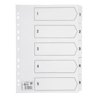 5 Star Office Index 1-5 Multipunched Mylar-reinforced Strip Tabs 150gsm A4 White