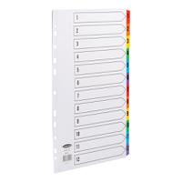 Concord Commercial Index 1-12 Multipunched Mylar-reinforced Multicolour-Tabs 160gsm A4 White Ref 69001