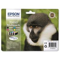 Epson T0895 InkjetCart Monkey Blk180pp 5.8ml/Cyan185pp/Mag185pp/Yell185pp 3.5ml Ref C13T08954010 [Pack 4]