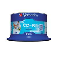 Verbatim CD-R Recordable Disk Inkjet Printable on Spindle 52x Speed 80min 700Mb Ref 43438 [Pack 50]