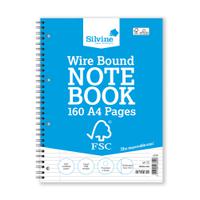 Silvine FSC Notebook Wirebnd 56gsm Ruled Margin Perforated Punched 4 Holes 160pp A4 Ref FSCTW80 [Pack 5]