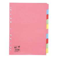 5 Star Office Subject Dividers 10-Part Recycled Card Multipunched 155gsm A4 Assorted [Pack 25]