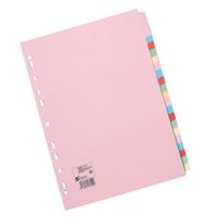 5 Star Office Subject Dividers 20-Part Recycled Card Multipunched 155gsm A4 Assorted [Pack 10]