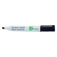 5 Star Eco Drywipe Marker Chlorine-free Chisel Tip 2-5mm Line Black [Pack 10]