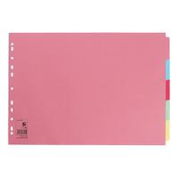 5 Star Office Subject Dividers 5-Part Recycled Card Multipunched 4 Holes 155gsm Landscape A3 Assorted
