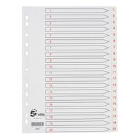 5 Star Elite Premium Index 1-20 Polypropylene Multipunched Reinforced Holes120 Micron A4 White