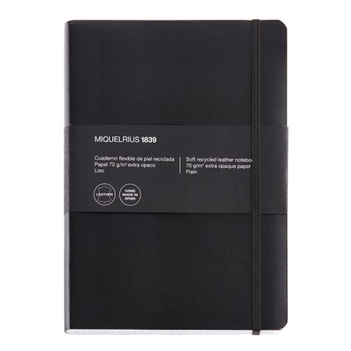 Miquelrius Basics A5 Soft Recycled Leather Notebook Black with 300 Sheets Gridded 