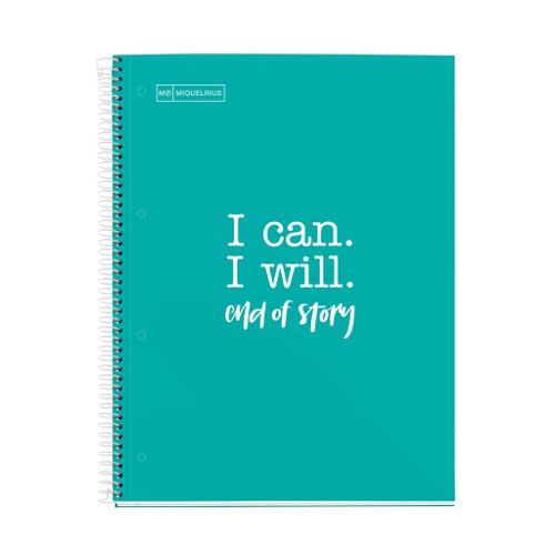 Miquelrius Emotions A4 Spiral Notepad ”I Can, I Will” Turquoise with 80 Sheets Gridded