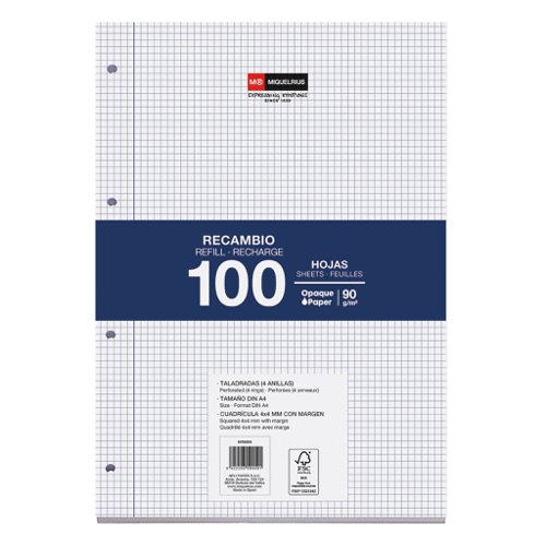 Miquelrius A4 Refill Paper with 100 Sheets Gridded