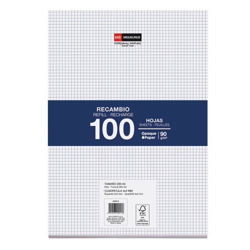 Miquelrius A4 Refill Paper without Holes 100 Sheets Gridded