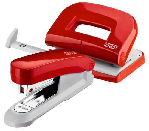 Novus Stapler and Hole Punch Twinset Red with 1000 Staples