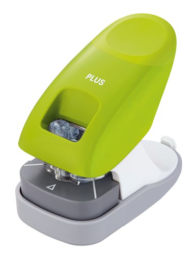 Plus By Pentel Staple-Free Desktop Stapler10 Sheet Capacity and A4 2-Hole Punch With Guidebar Green 31261