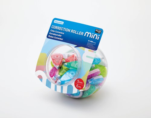 Plus By Pentel Correction Tape Roller Mini Candy Jar 5mm x6m Assorted Pastel Colours (Pack 50) 51660