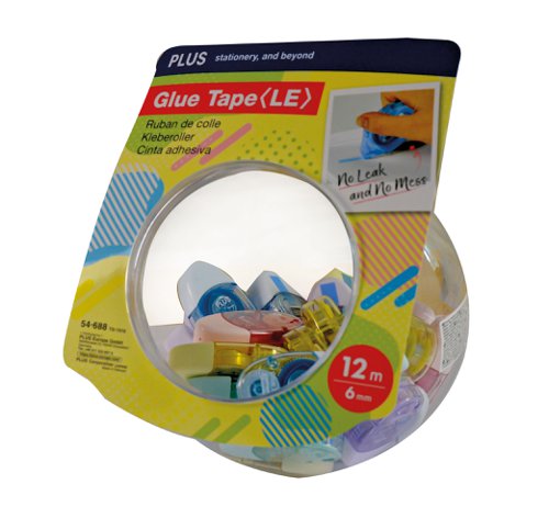 Plus By Pentel Glue Tape LE Candy Jar 6mm x 12m Assorted Colours (Pack 30) 54688 54011PE