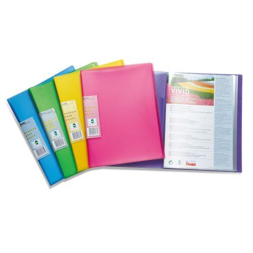 Pentel Recycology A4 Vivid Display Book 30 Pocket Assorted Colours (Pack 5) - DCF343/MIX Pentel Co