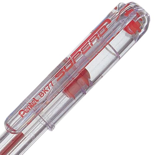 16643PE | BK77 is the original, Superior Superb ballpoint pen. Clear barrel and Red ink, its oil-based ink delivers precise, yet smooth writing perfect for every day usage. It's also suitable for detailed figure work, shorthand and note taking. It has a 0.7mm tip which gives approximately 0.25mm line width. Each time the cap is replaced the pen tip is cleaned. With an attractive slimline barrel the Superb ballpoint pen lives up to its name.