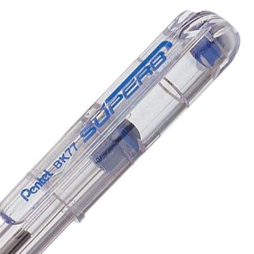 This Pentel Superb Ballpoint Pen features smooth quick drying oil based ink and a slimline barrel for comfortable note taking at work home or at school. The fine 0.7mm tip writes a 0.25mm line width. The pen is refillable and also features a unique cap which cleans the tip every time it is replaced. This pack contains 12 pens with blue ink.