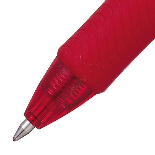 16678PE | The Red ink BL107 Energel-X Retractable Roller Ball Gel pen is for everyday use.  It incorporates a generous smooth rubber grip for added comfort and an attractive plastic barrel in the matching colour to the ink inside. It is a 0.7mm tip which gives approximately a 0.35mm line width when writing. It is a low viscosity liquid gel ink allowing a smooth flowing and quicker drying ink than normal gel ink. Because the ink dries quickly it is especially suitable for left handed writers. This is a perfect pen for Office, School or home.