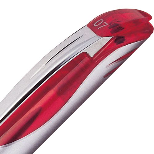 16748PE | The Red ink EnerGel XM BL57 is a refillable, quick drying liquid gel pen. An attractive pen with a stylish metallic-look chunky barrel and 0.7mm tip gives approximately 0.35mm line width. With its revolutionary liquid gel ink, the EnerGel formula is quicker drying and smoother flowing than ordinary gel ink, giving a similar sensation to liquid ink. Because the ink dries quickly it’s ideal for both right and left-handed writers.  That's why the family of EnerGel products gives you the ultimate writing experience!  It also contains a minimum of 50% recycled material. 