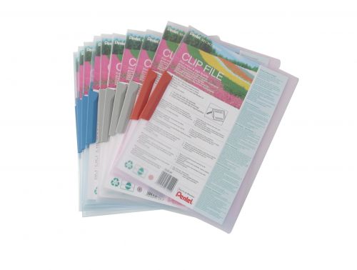 Pentel Recycology Clip File A4 Assorted Colours (Pack 10) - DCB14/MIX Clip Files 59109PE