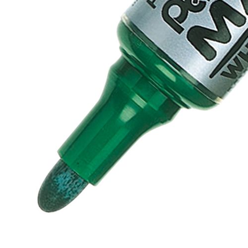 The Pentel Green MWL5M Maxiflo dry wipe white board marker has a medium bullet tip which provides long-lasting ink and vivid colours. It’s suitable for classroom or meeting presentations on white or porcelain boards. Colour is especially important when making presentations or simply for general messages and the strength and depth of Maxiflo stands out from the crowd.  It’s a high quality, long lasting dry wipe marker. It has a unique pump action system to replenish ink supply if the tip has dried out. Its medium bullet tip provides an approx. line width of 3mm