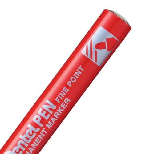 Pentel N50S Permanent Marker Fine Bullet Tip 0.5-1mm Line Red (Pack 12) - N50S-B Permanent Markers 59074PE