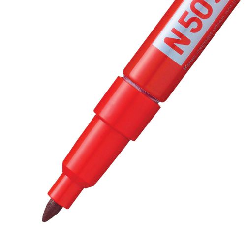 Pentel N50S Permanent Marker Fine Bullet Tip 0.5-1mm Line Red (Pack 12) - N50S-B Permanent Markers 59074PE