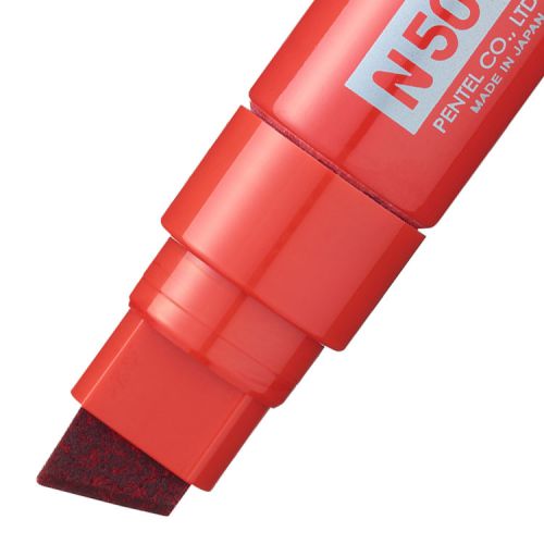 This heavy duty Pentel N50XL-B Jumbo Marker features a hard-wearing chisel tip and an extra large ink capacity for long lasting use. The permanent ink is waterproof which is ideal for marking and labelling in industrial environments. The jumbo felt tip writes a variable line width of 2.0 - 14.0mm for both fine and bold marking. This pack contains 6 markers with red ink.