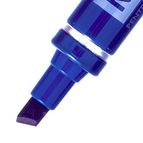 17070PE | Pentel N60 Blue is a robust Chisel tip everyday permanent marker.  This Robust permanent marker will write on almost any surface including metal, wood, glass, card and plastic. It has a metal barrel, perfect for long lasting in more harsh working environments!  No wonder they’re the number one choice for industry and commerce.  The ink is fast drying yet rich in colour.  Ink flow is controlled by a valve mechanism to allow a precise application.