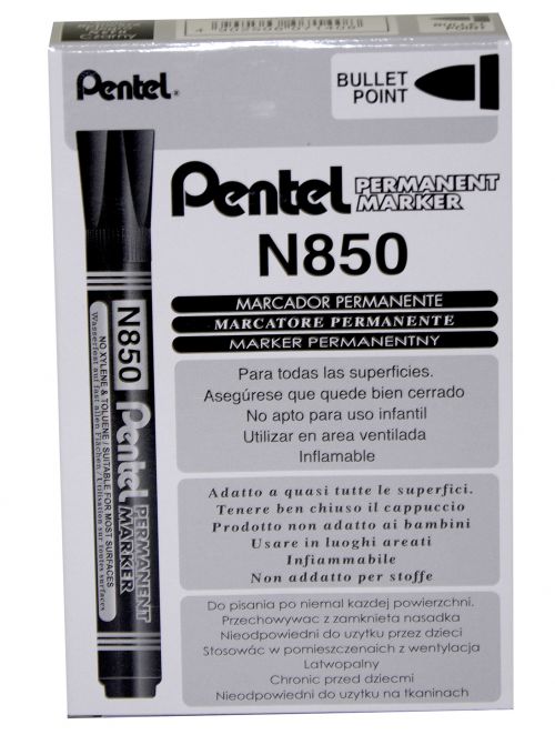 Pentel N850 Permanent Marker Bullet Tip Marker (Pack of 12) N850-AE - PE07140