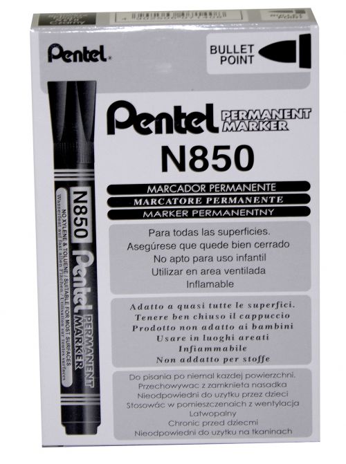 Pentel N850 Permanent Marker Bullet Tip Black (Pack of 12) N850T12-A Permanent Markers PE14154