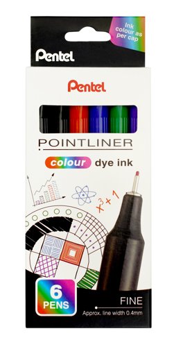 Pointliner Colour Fineliner Piece 0.4mm Line Mixed Wallet (Pack 6) - S40-6