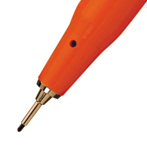 This Pentel Ultra Fine pen features a durable plastic tip with a strong metal support ideal for stencilling and detailed work. The fineliner also features water based ink encased in a distinctive orange barrel. The 0.6mm tip writes a 0.3mm line width. This pack contains 12 red pens.