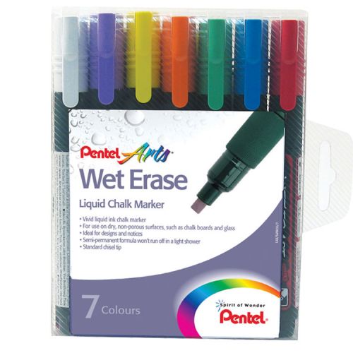 Pentel Liquid Chalk Marker Chisel Tip Assorted Pack of 7 SMW26/7