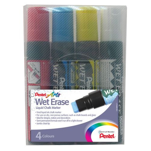 17203PE - Pentel Wet Erase Chalk Marker Chisel Tip 10-15mm Line Assorted Colours (Pack 4) - SMW56/4-BCGW