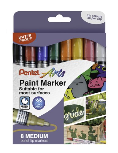 Pentel Paint Marker Medium Bullet Tip Assorted Classic Colours (Pack 8) - YMMP10/8-M