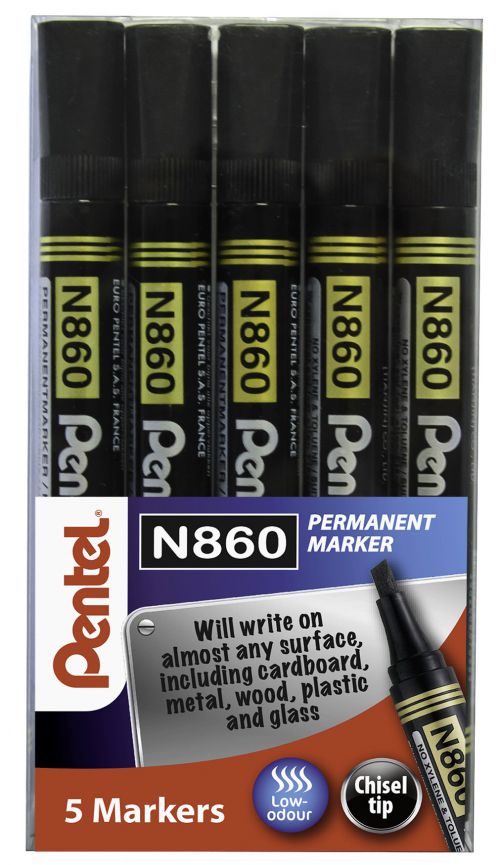 Pentel Chisel Tip Permanent Marker Black (Pack of 5) YN860/5-A
