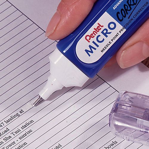 Pentel Micro Correct Precision Tip Correction Fluid Pen White (Pack 12)