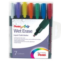 Pentel Wet Erase Chalk Marker Chisel Tip 2-4mm Line Assorted Colours (Pack 7) - SMW26/7