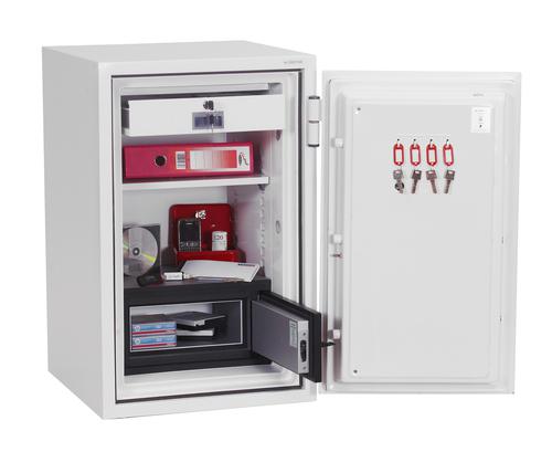 57961PH | THE PHOENIX DATA COMBI provides fire protection for paper documents, computer diskettes, tapes and all forms of data storage and security for cash and valuables all in one unit. Suitable for use in residential or business premises. 