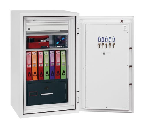 22987PH | THE PHOENIX DATA COMBI provides fire protection for paper documents, computer diskettes, tapes and all forms of data storage and security for cash and valuables all in one unit. Suitable for use in residential or business premises. 
