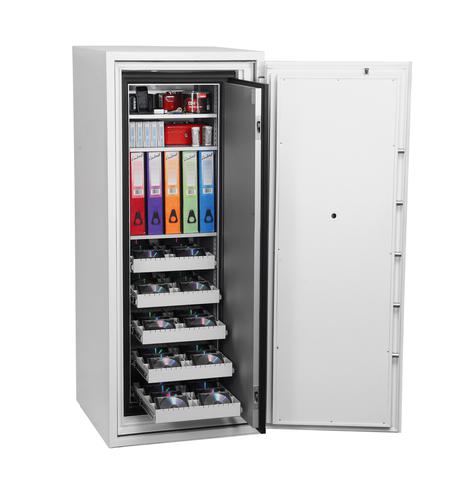 58024PH | THE PHOENIX DATA COMMANDER is designed to meet the requirement of a large capacity fire protection unit for computer diskettes, tapes and all forms of data storage. Suitable for use in commercial business premises for large volume storage. 