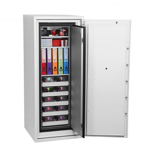 57982PH | THE PHOENIX DATA COMMANDER is designed to meet the requirement of a large capacity fire protection unit for computer diskettes, tapes and all forms of data storage. Suitable for use in commercial business premises for large volume storage. 