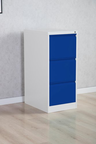 25493PH | Phoenix FC Series FC1003GBK 3 Drawer Filing Cabinet Grey Body Blue Drawers with Key lockTHE PHOENIX FC SERIES FILING CABINETS are the perfect storage solution for your valuable documents. Able to accommodate Fools cap, A4 & A5 files.