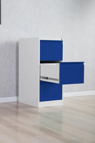 25493PH | Phoenix FC Series FC1003GBK 3 Drawer Filing Cabinet Grey Body Blue Drawers with Key lockTHE PHOENIX FC SERIES FILING CABINETS are the perfect storage solution for your valuable documents. Able to accommodate Fools cap, A4 & A5 files.